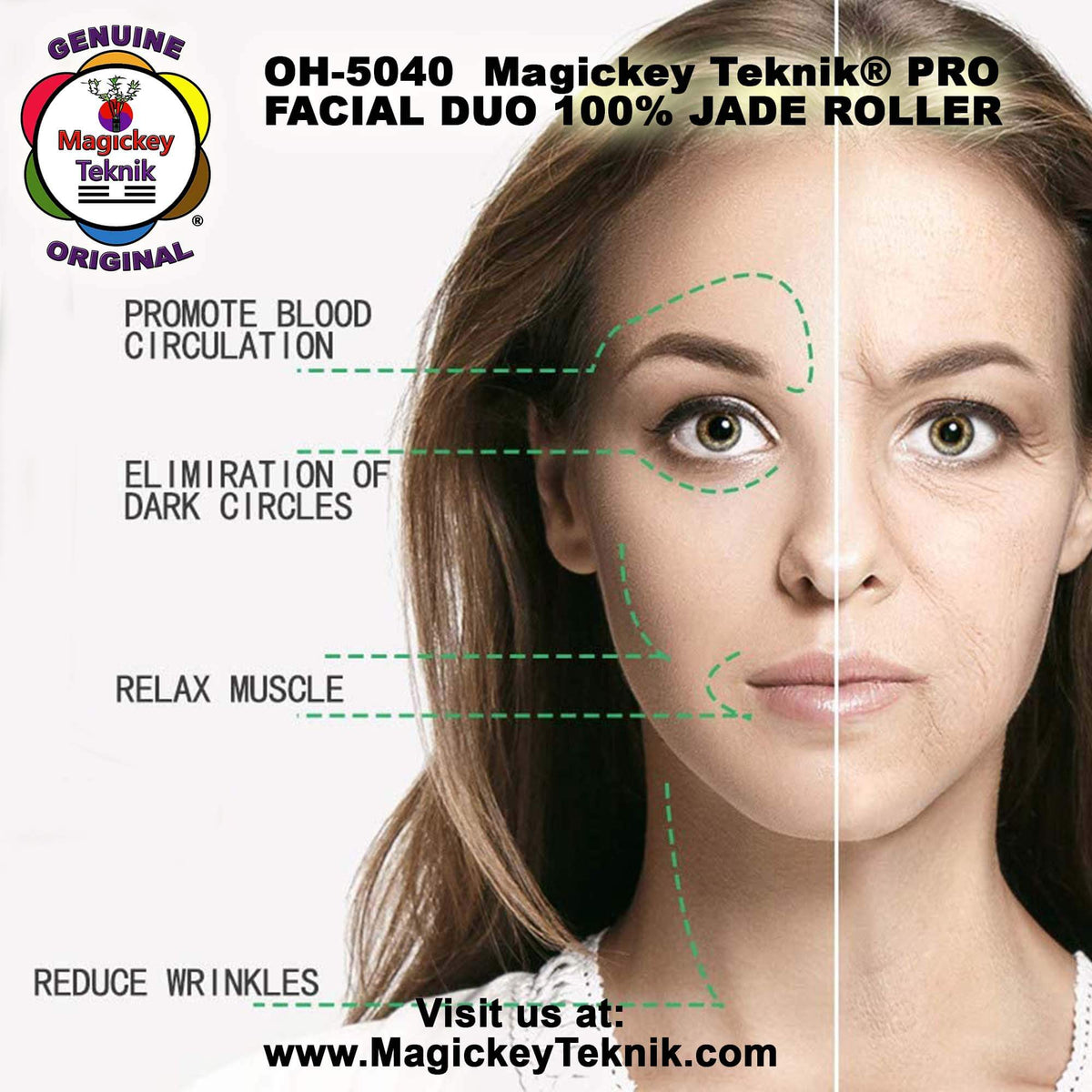OH-5040 Rouleau en jade pour le visage et le corps