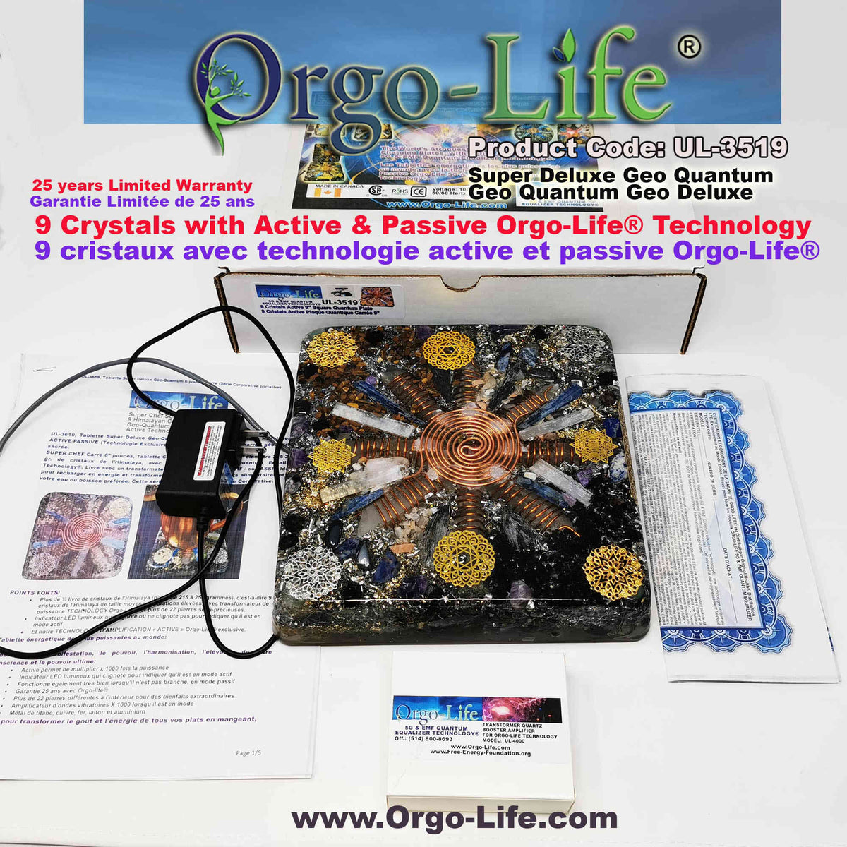 UL-3519 Plaque énergétique Geo-Quantum Orgo-Life® Cristaux Himalaya