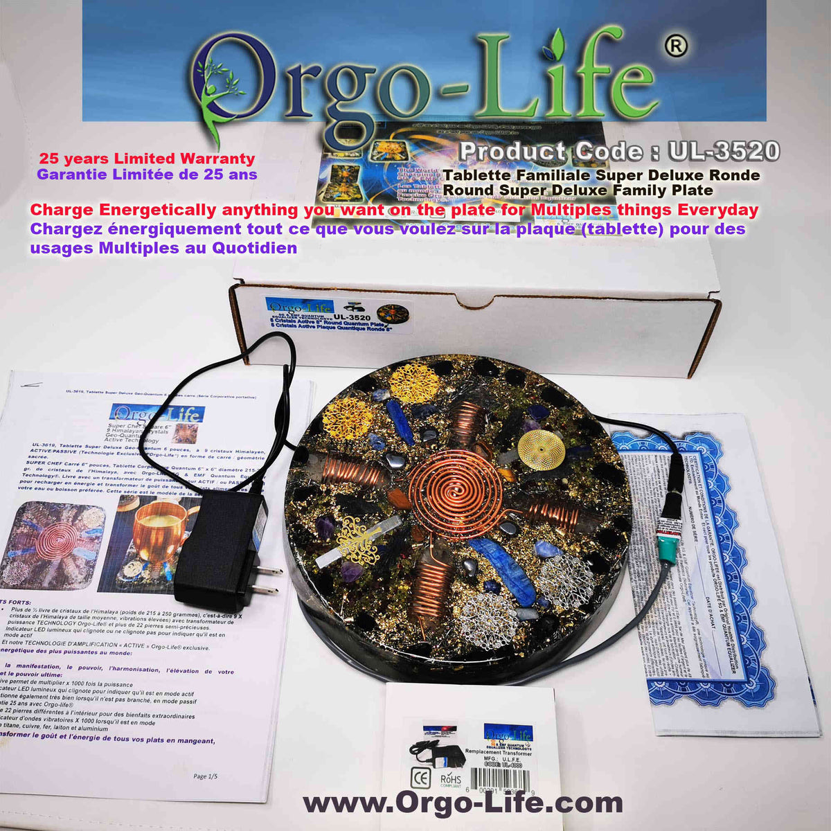UL-3520 Orgo-Life® Quantum Technology Himalayan Crystal Energy Plate