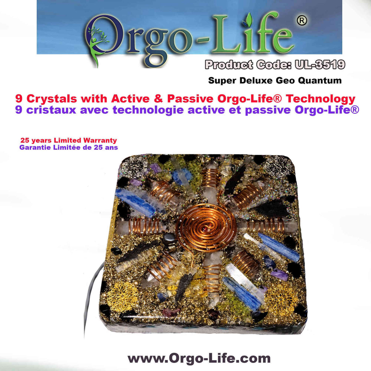 UL-3519 Plaque énergétique Geo-Quantum Orgo-Life® Cristaux Himalaya