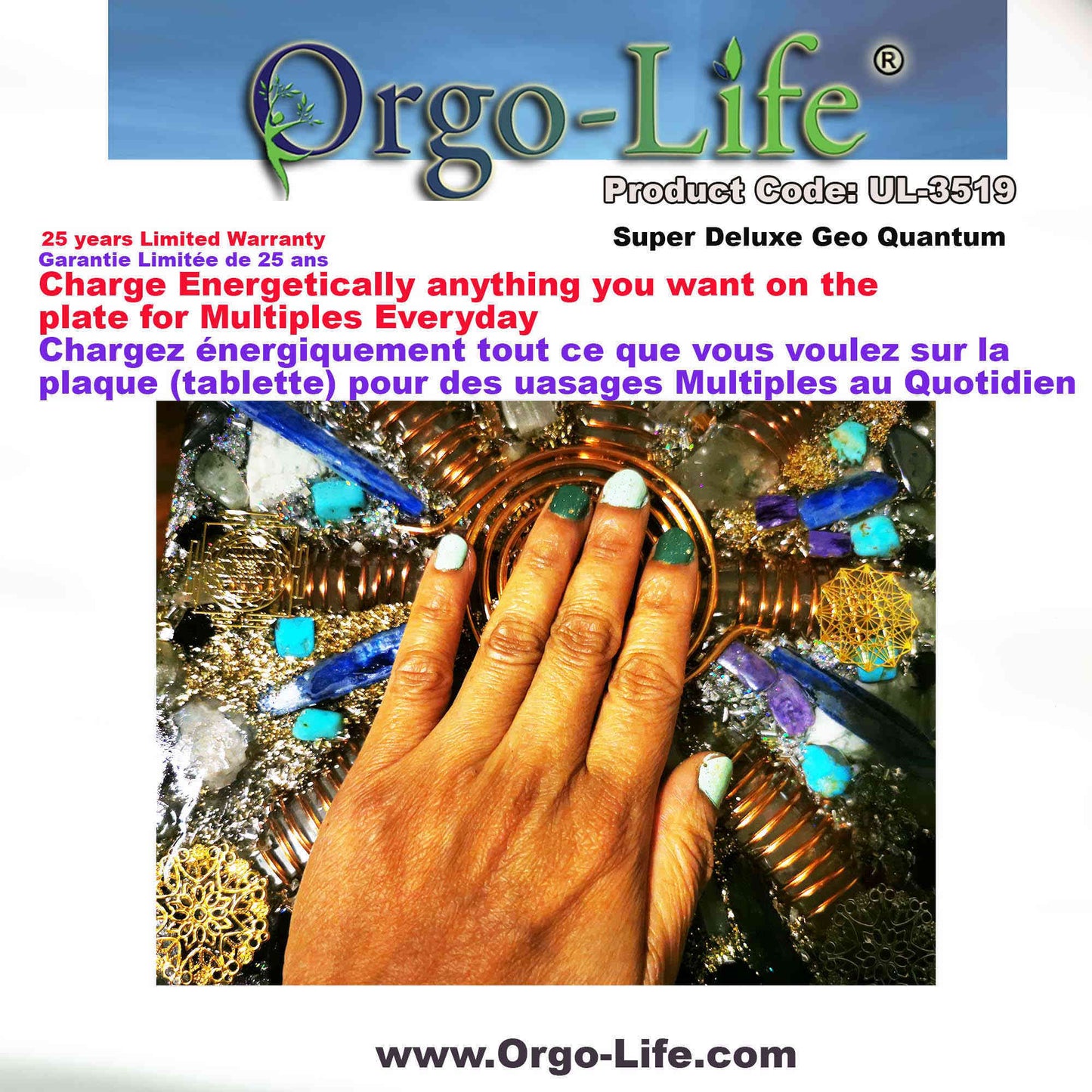 UL-3519 Plaque énergétique Geo-Quantum Orgo-Life® Cristaux Himalaya