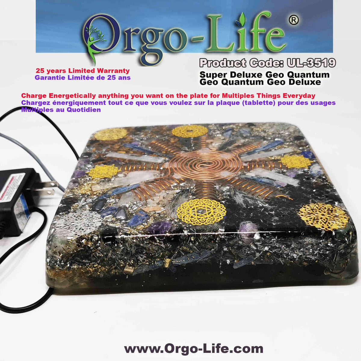 UL-3519 Plaque énergétique Geo-Quantum Orgo-Life® Cristaux Himalaya