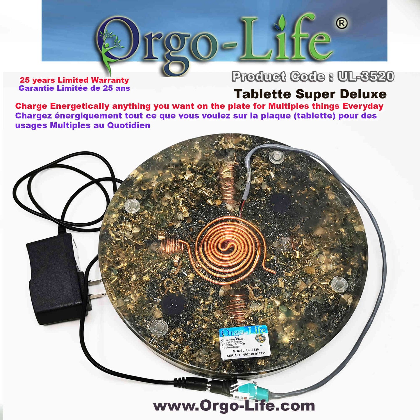UL-3520 Orgo-Life® Quantum Technology Himalayan Crystal Energy Plate