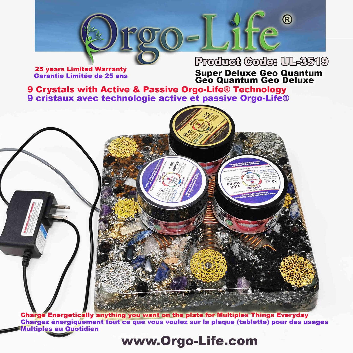 UL-3519 Plaque énergétique Geo-Quantum Orgo-Life® Cristaux Himalaya