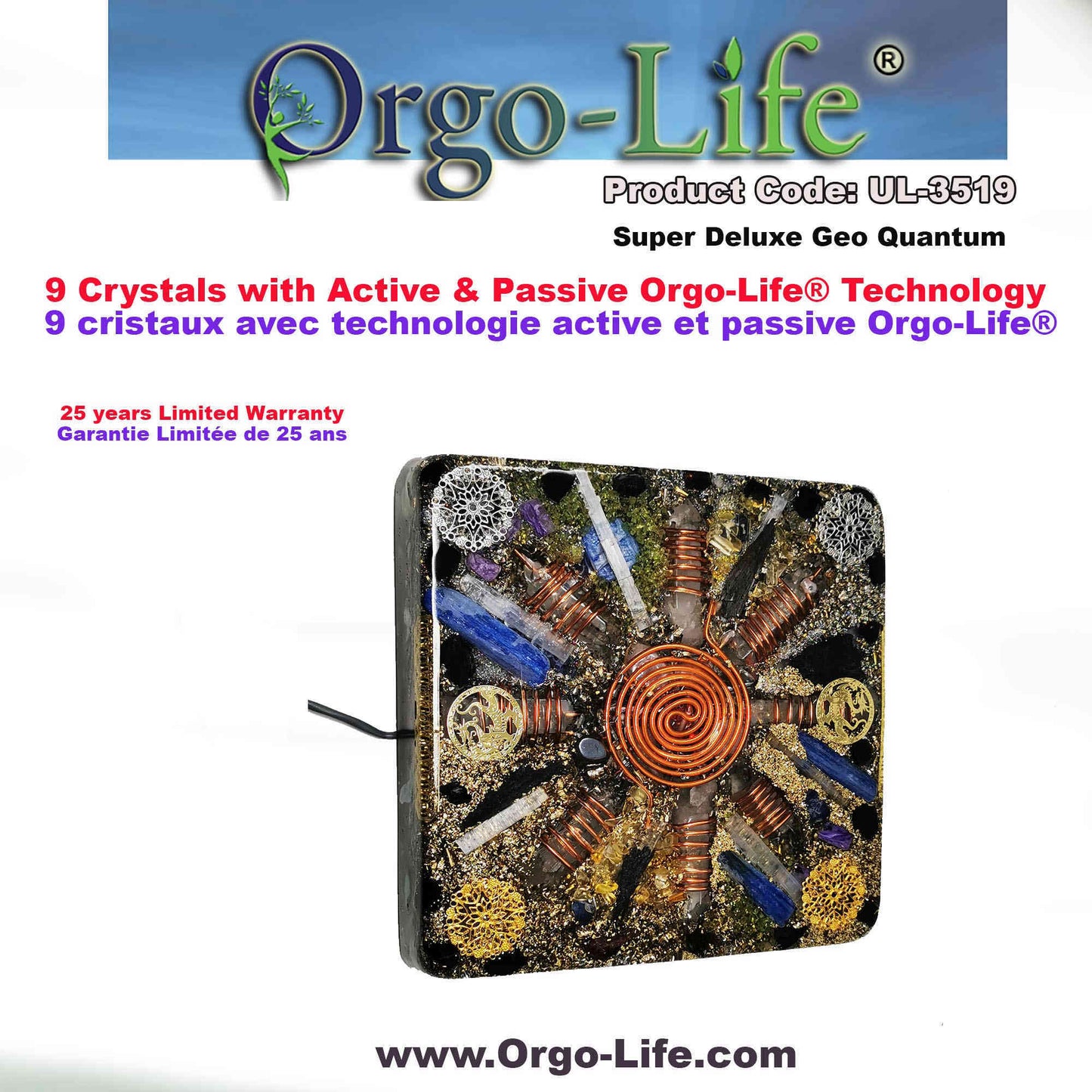 UL-3519 Plaque énergétique Geo-Quantum Orgo-Life® Cristaux Himalaya