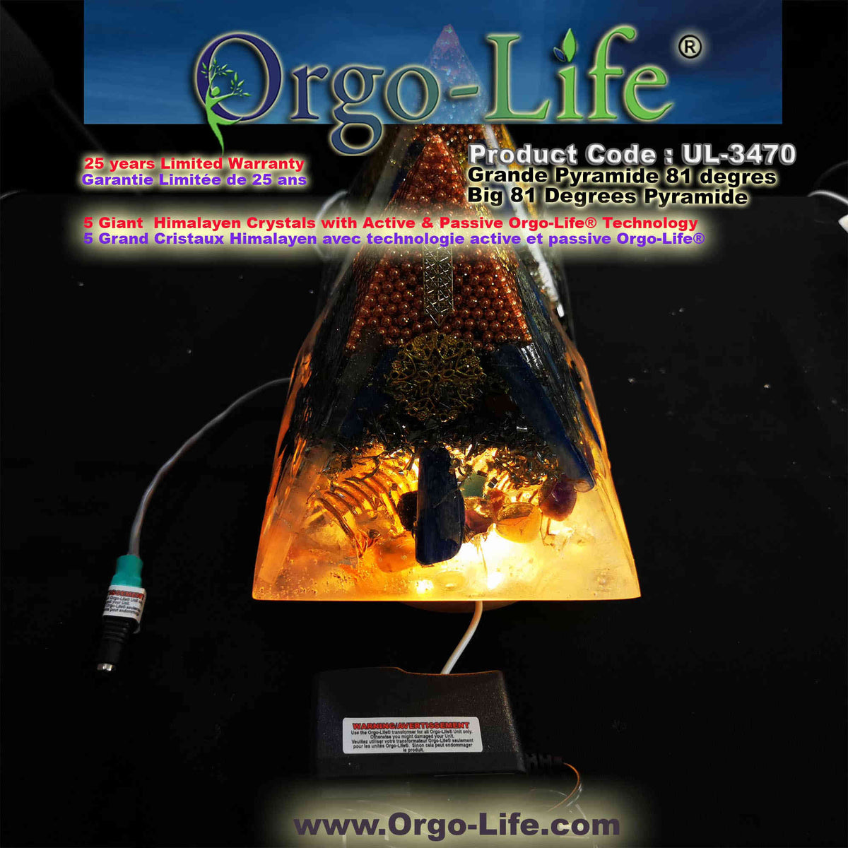 UL-3470 Himalayan Crystal Pyramid Orgo-Life® EMF Quantum Equalizer