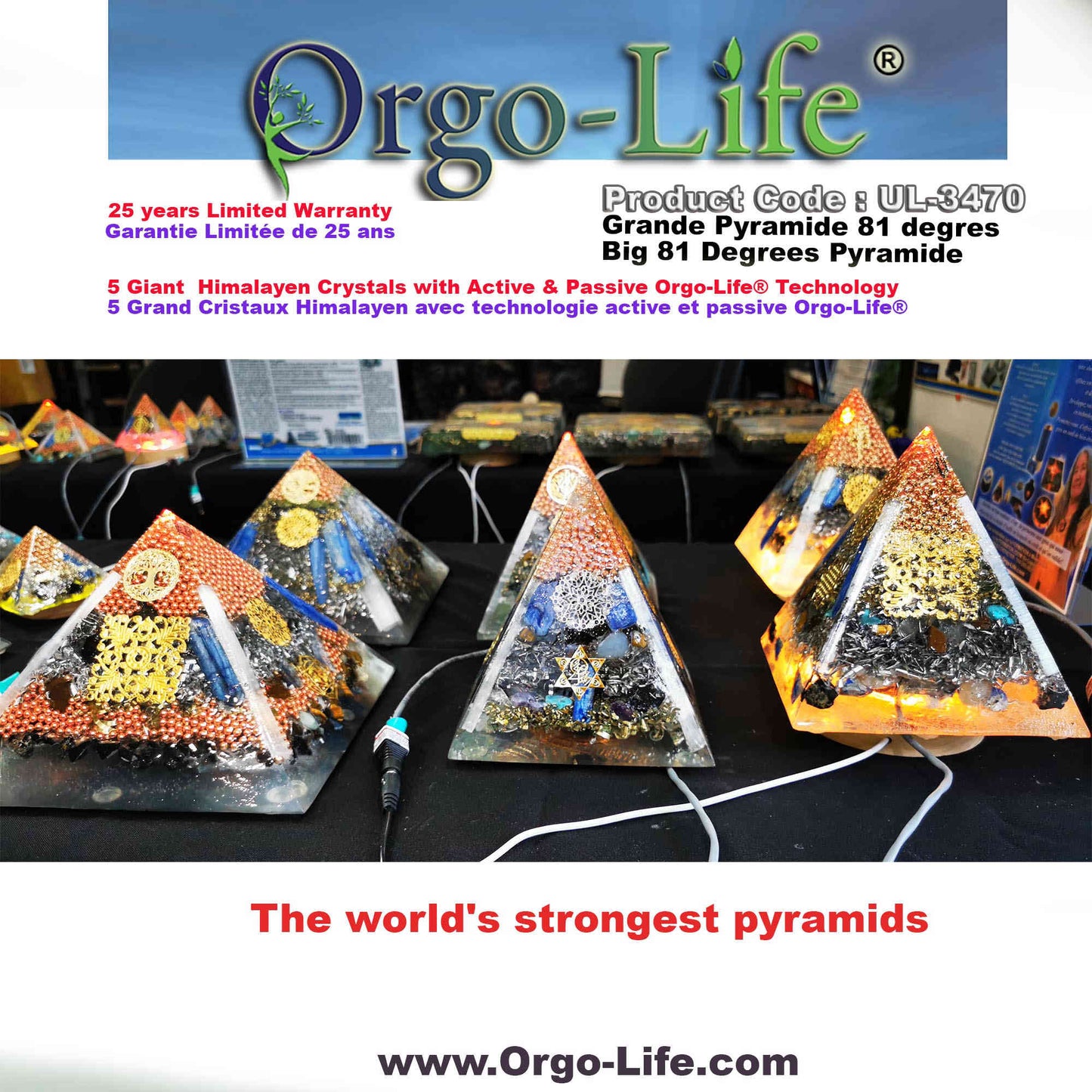 UL-3470 Himalayan Crystal Pyramid Orgo-Life® EMF Quantum Equalizer