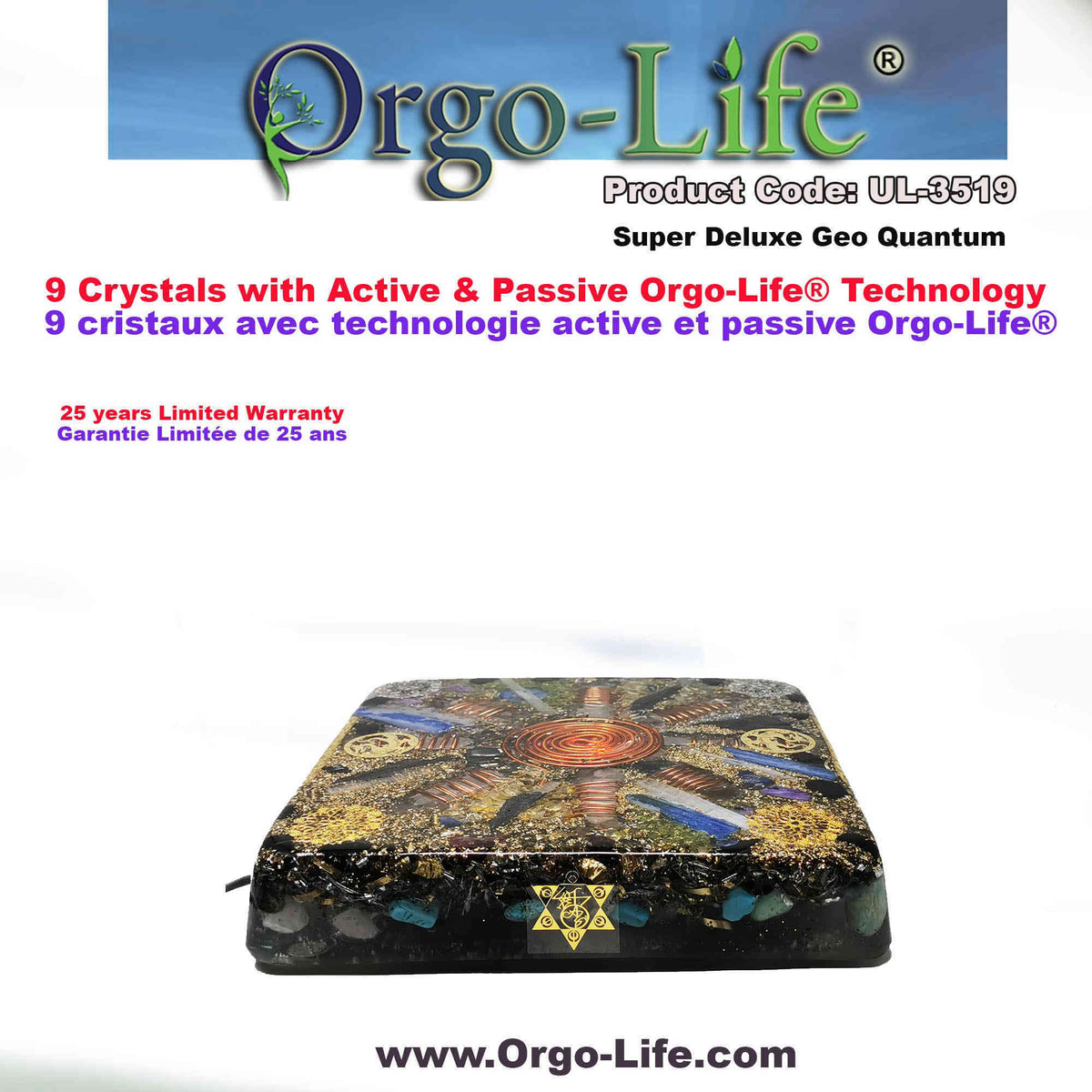 UL-3519 Plaque énergétique Geo-Quantum Orgo-Life® Cristaux Himalaya
