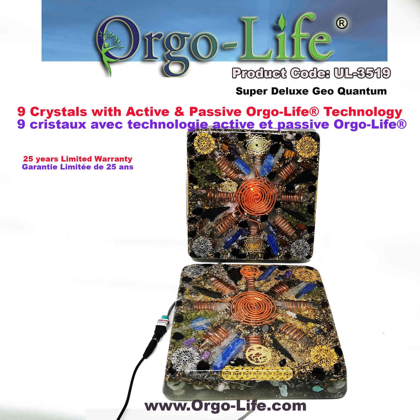 UL-3519 Plaque énergétique Geo-Quantum Orgo-Life® Cristaux Himalaya