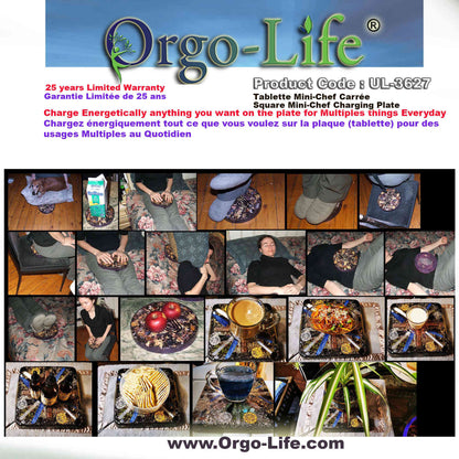 UL-3627 Orgo-life® 4-inch Square  charging plate (7 Himalayan Crystals) - Portable "TRAVEL" tablet for work or everyday use. 4-inch square format, 95-130 grams of Himalayan crystals, with Orgo Technology power transformer.