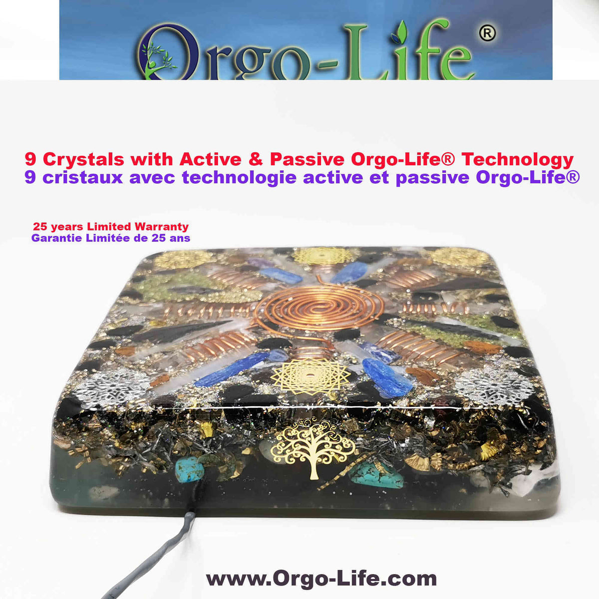 UL-3519 Plaque énergétique Geo-Quantum Orgo-Life® Cristaux Himalaya