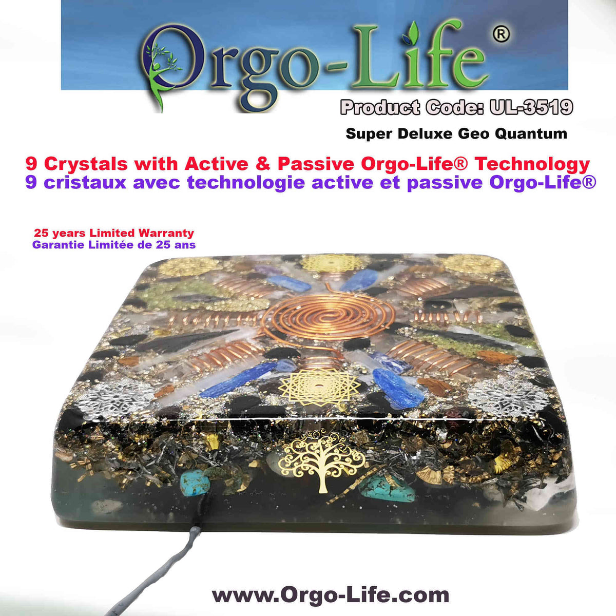 UL-3519 Plaque énergétique Geo-Quantum Orgo-Life® Cristaux Himalaya