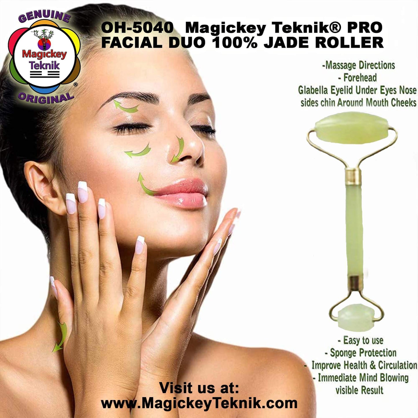 OH-5040  Rouleau en jade pour le visage et le corps