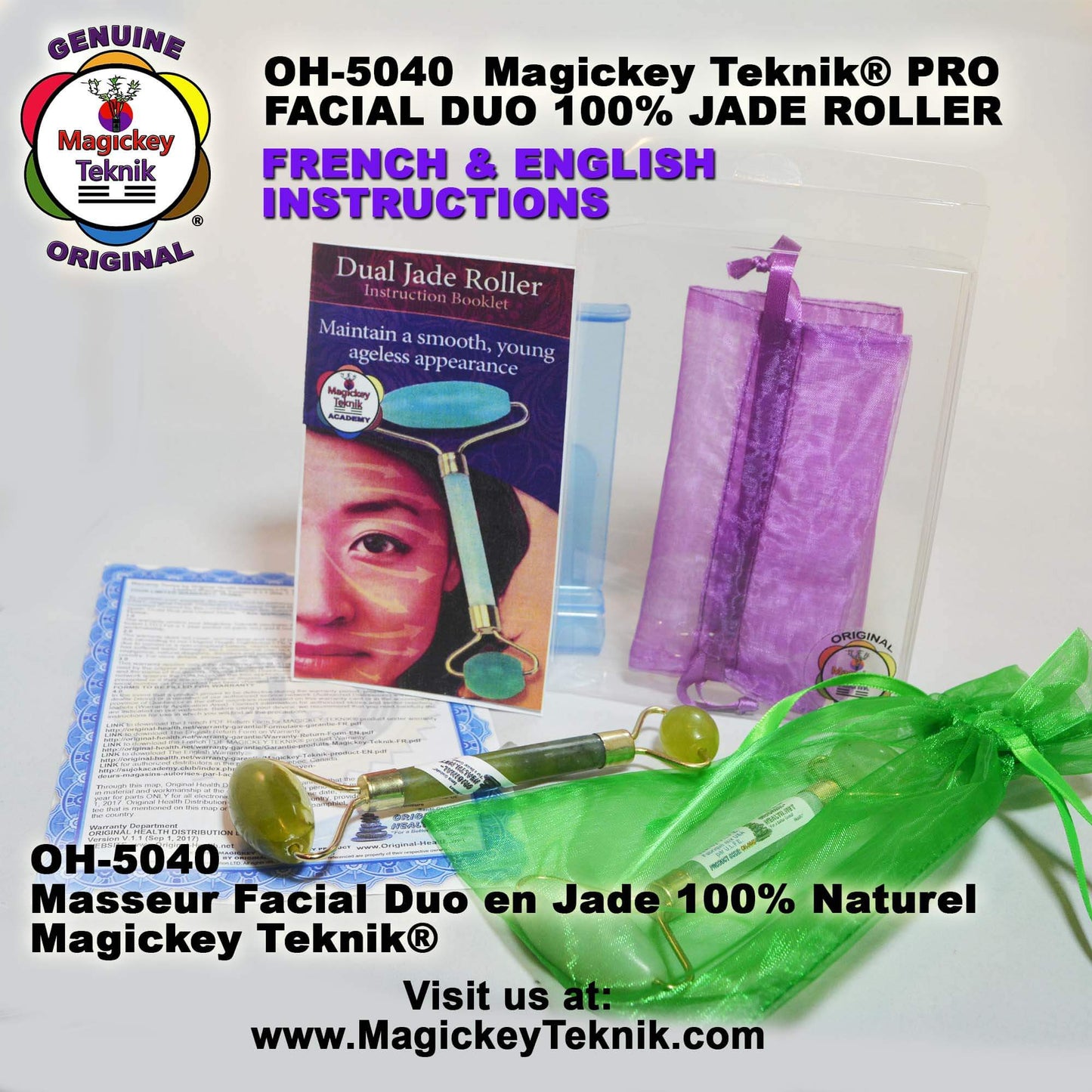 OH-5040  Rouleau en jade pour le visage et le corps