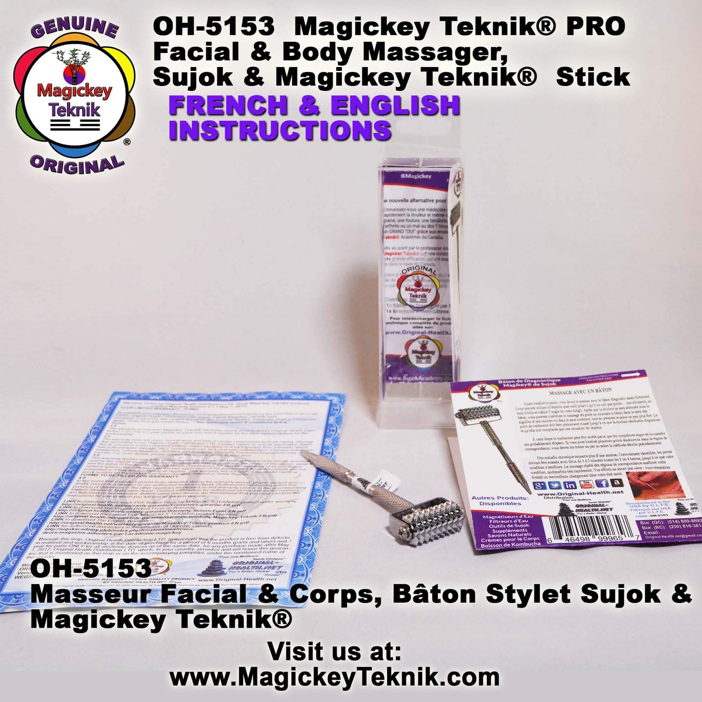 OH-5153 Magickey Teknik® Silver Facial Massage Roller with Therapeutic Probe
