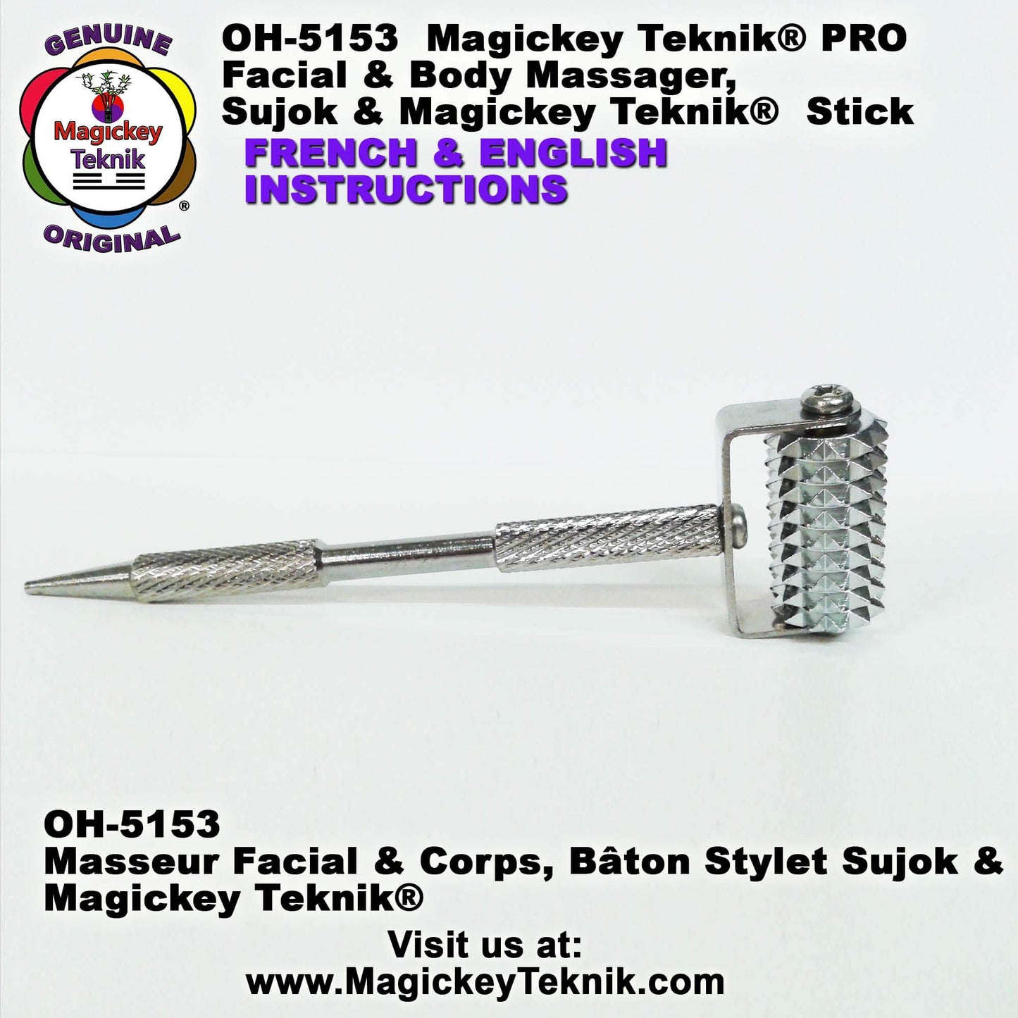 OH-5153 Magickey Teknik® Silver Facial Massage Roller with Therapeutic Probe