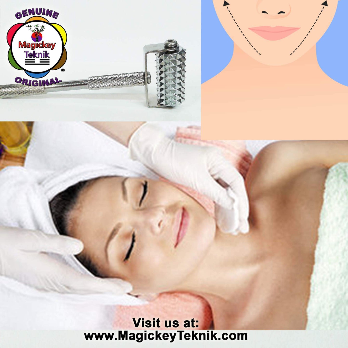 OH-5153 Magickey Teknik® Silver Facial Massage Roller with Therapeutic Probe