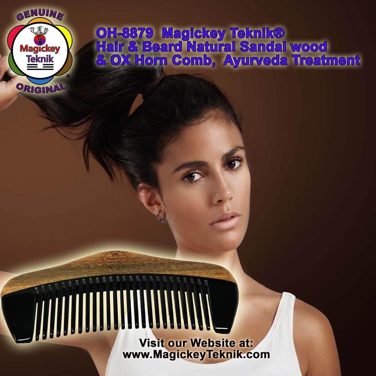 OH-8879 – Peigne en bois de santal &amp; corne naturelle