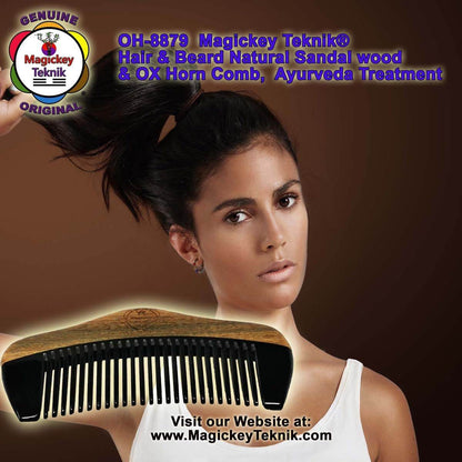 OH-8879 – Peigne en bois de santal &amp; corne naturelle