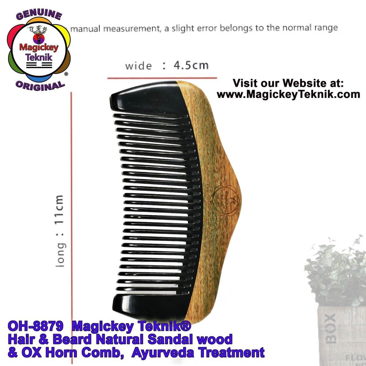 OH-8879 – Peigne en bois de santal &amp; corne naturelle