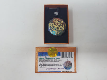 UL-3423 Orgo-Life® Pendentif Orgonite Graine de Vie &amp; Étoile Hexagonale