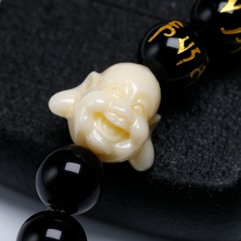 UL-8200 Orgo-Life® Bracelet Tibétain en Onyx Noir avec Bouddha Rieur