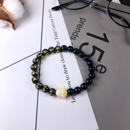 UL-8200 Orgo-Life® Bracelet Tibétain en Onyx Noir avec Bouddha Rieur
