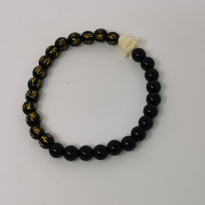 UL-8200 Orgo-Life® Bracelet Tibétain en Onyx Noir avec Bouddha Rieur