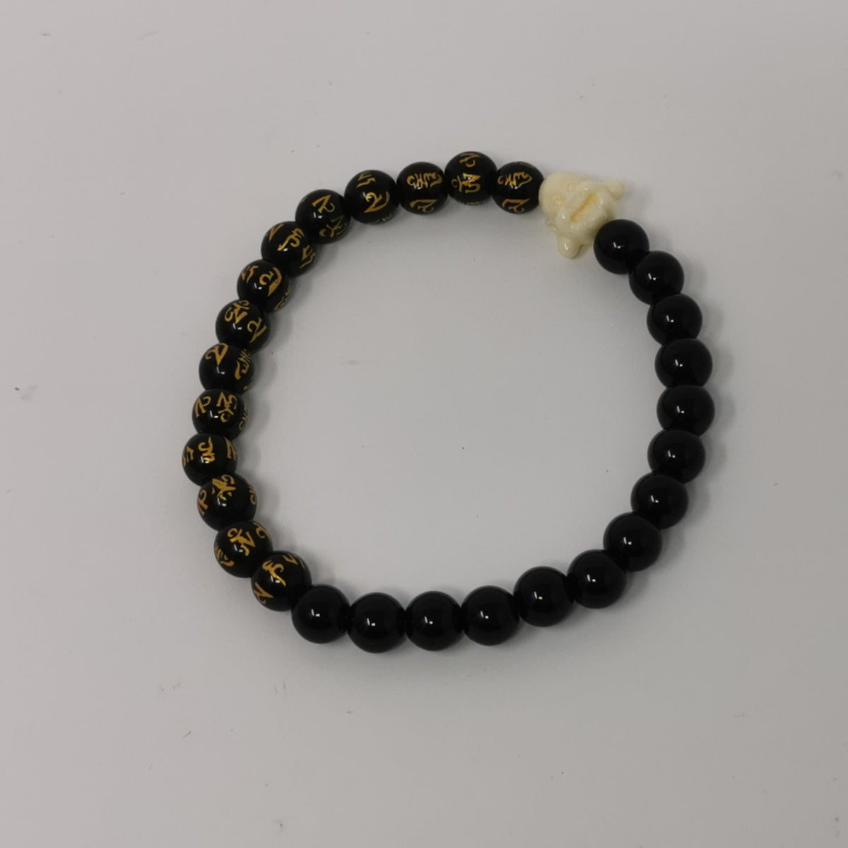 UL-8200 Orgo-Life® Bracelet Tibétain en Onyx Noir avec Bouddha Rieur