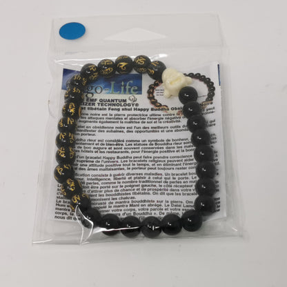 UL-8200 Orgo-Life® Bracelet Tibétain en Onyx Noir avec Bouddha Rieur
