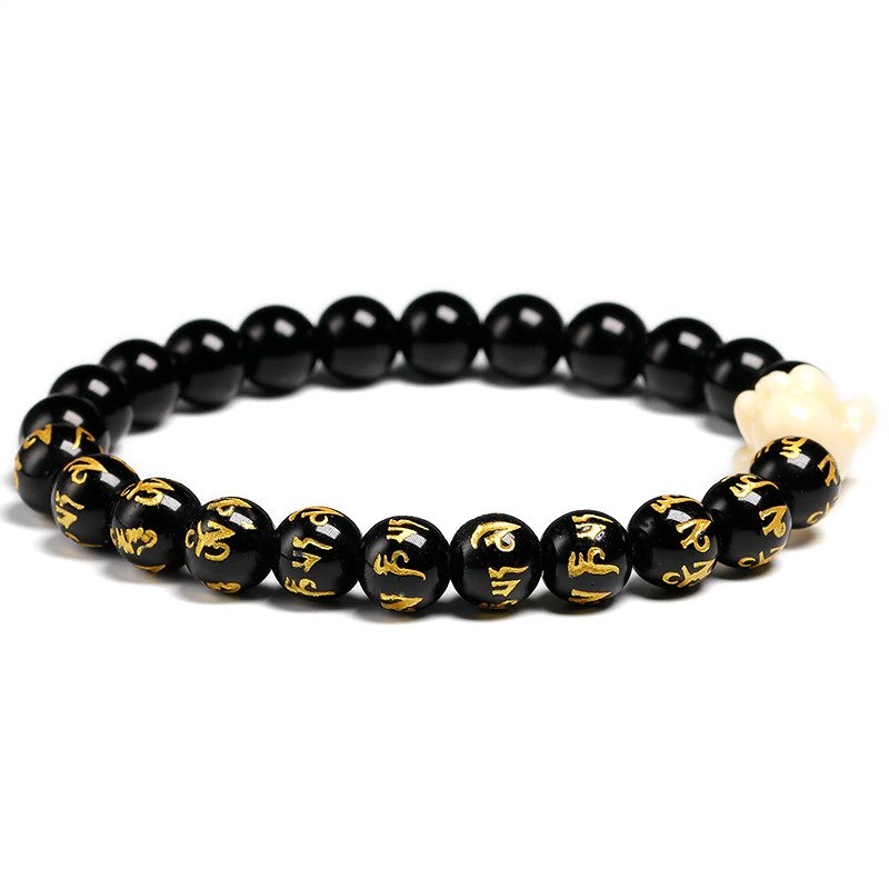 UL-8200 Orgo-Life® Bracelet Tibétain en Onyx Noir avec Bouddha Rieur