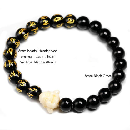 UL-8200 Orgo-Life® Bracelet Tibétain en Onyx Noir avec Bouddha Rieur