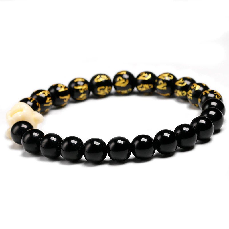UL-8200 Orgo-Life® Bracelet Tibétain en Onyx Noir avec Bouddha Rieur